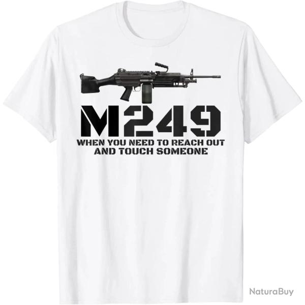 T shirt motif fusil M249 manches courtes Blanc
