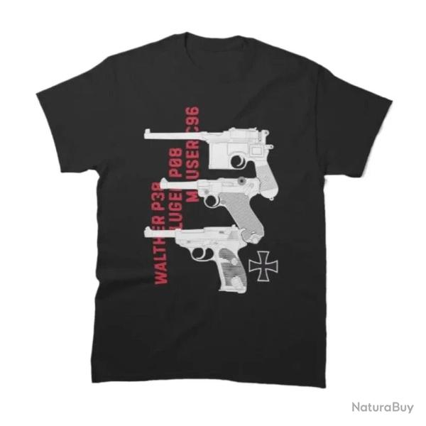 T shirt Walther P38 Luger P08 Mauser C96 Noir