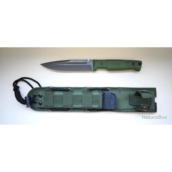 K25 32756 Couteau tactique  lame fixe manche en caoutchouc