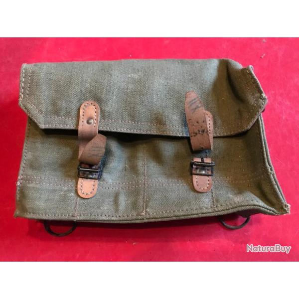 sacoche toile cuir 4 compartiments pour chargeurs fm 24/29 , indochine alg�rie , porte-chargeurs