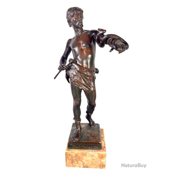 Eugene Marioton le charmeur de serpent sculpture bronze