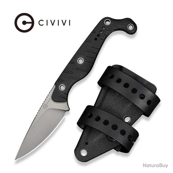 Couteau CIVIVI SOKN Black Lame Drop Point Acier Nitro-V Satin Manche G-10 Etui Kydex CIVC220271