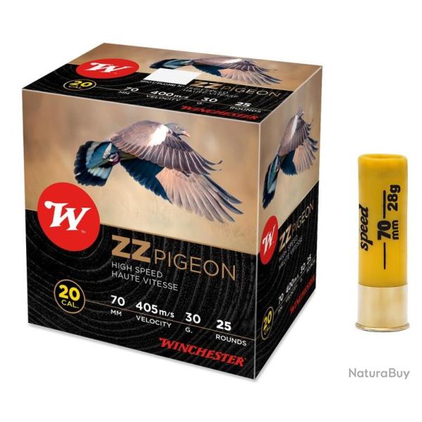 BOITE DE 25 CARTOUCHES WINCHESTER ZZ PIGEON 30G BOURRE JUPE CAL.20 70 PLOMB