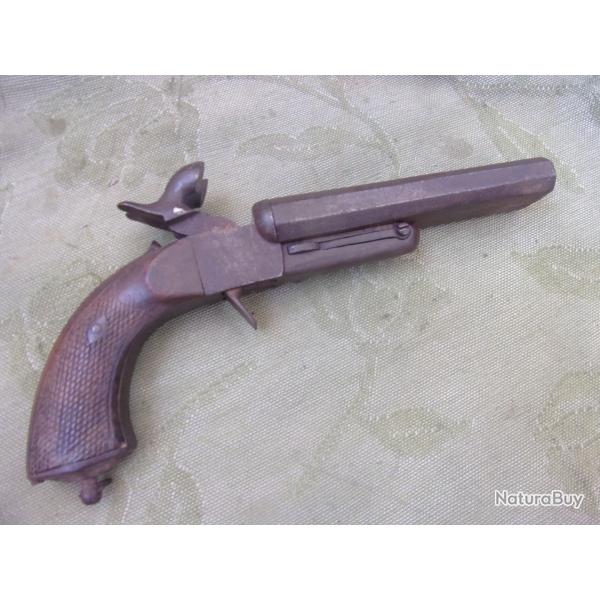 pistolet 19 eme  percussion et cartouches  broche 26,5 cm