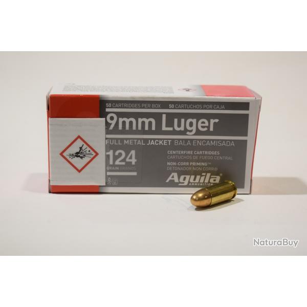 lot 5 boites de 50 cartouches Aguila munitions 9x19 Luger , FMJ  124 Grains
