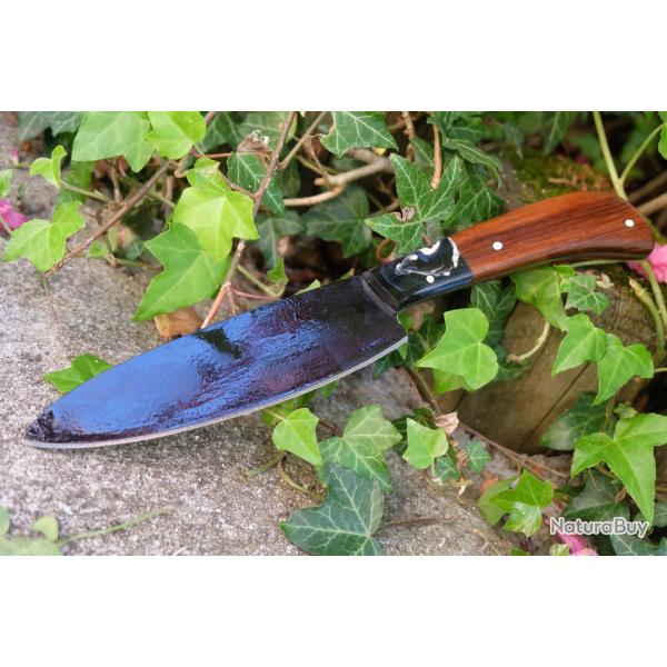 Couteau De Cuisine de Chef Lame Acier Carbone 1055 Black Manche Bois Fabric Artisanale