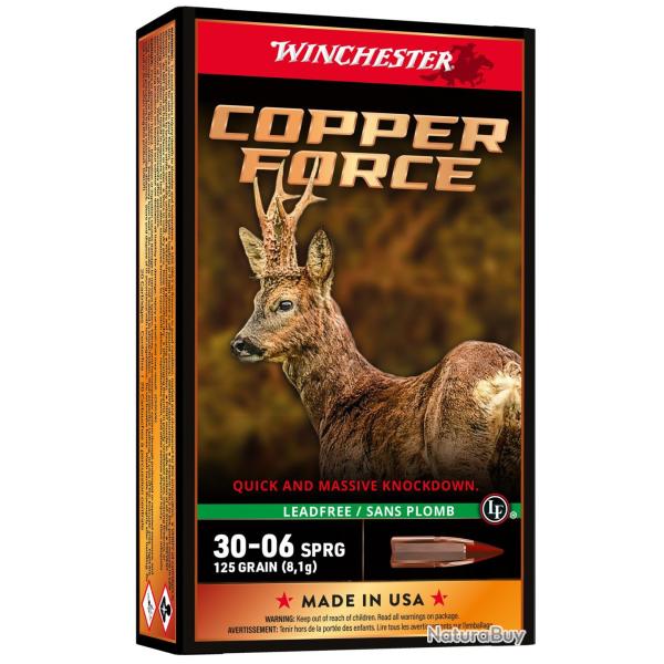 BOITE DE 20 CARTOUCHES WINCHESTER CAL.30-06 COPPER FORCE LEAD 125GR - OGIVE SANS PLOMB