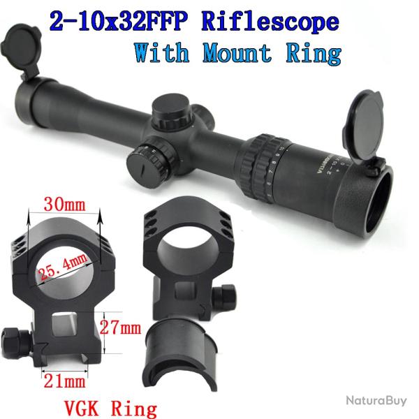 Visionking grand Angle 2-10x32 FFP lunette de vis�e �clairage compact Mil-Dot -**with 21mm High Ring