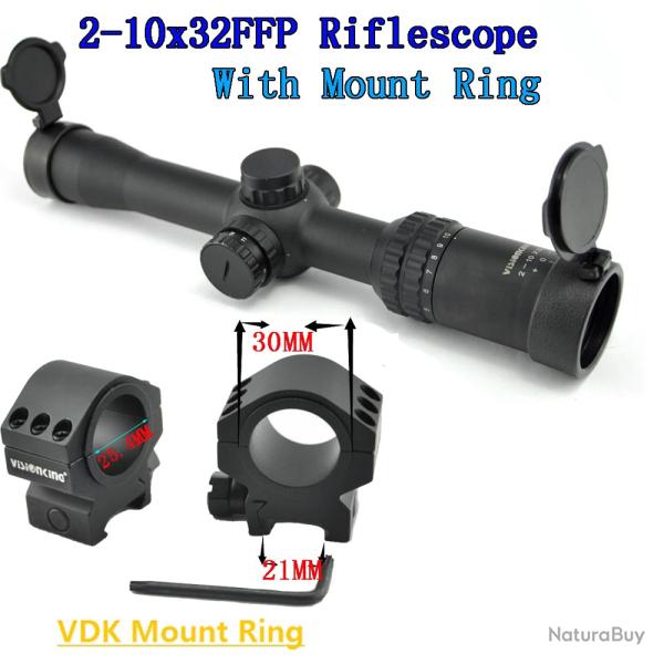 Visionking grand Angle 2-10x32 FFP lunette de vise clairage compact Mil-Dot -**with 21mm Low Ring