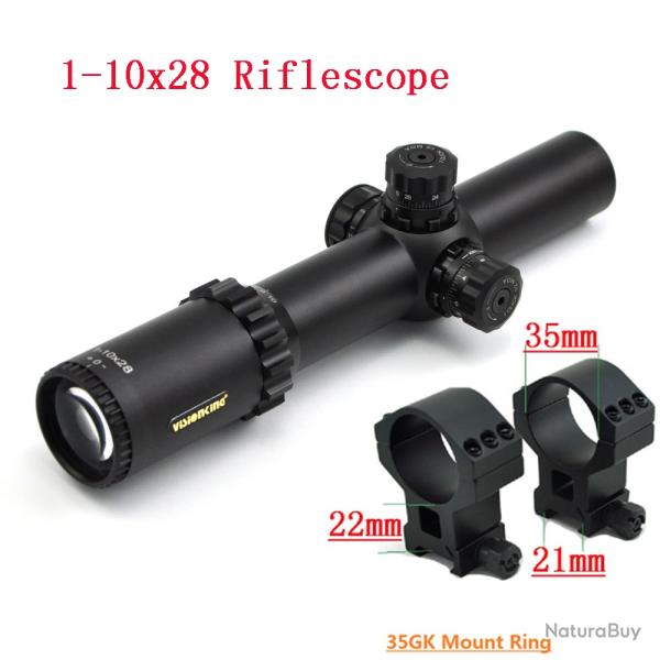 Visionking 1-10x28 porte de fusil de chasse tube de 35mm -**with 21mm Rings