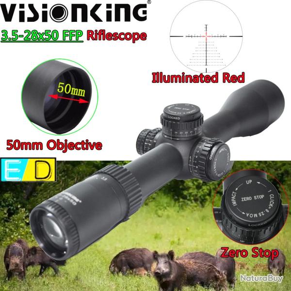 Visionking Original 3.5-28x50 ED FFP Riflescope Mil-dot clair Tube 34mm
