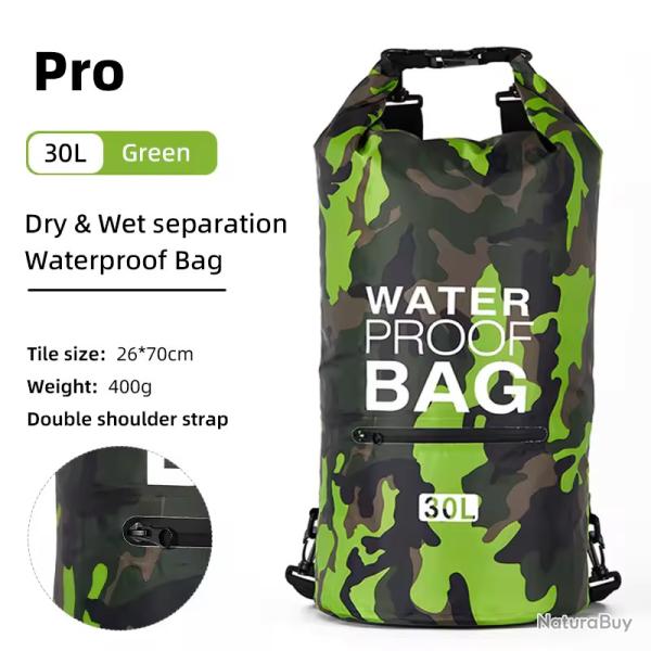 SAC TANCHE BATEAU/MOTO 30L + POCHE EXTERNE ZIP - DRY BAG - VERT - LIVRAISON GRATUITE