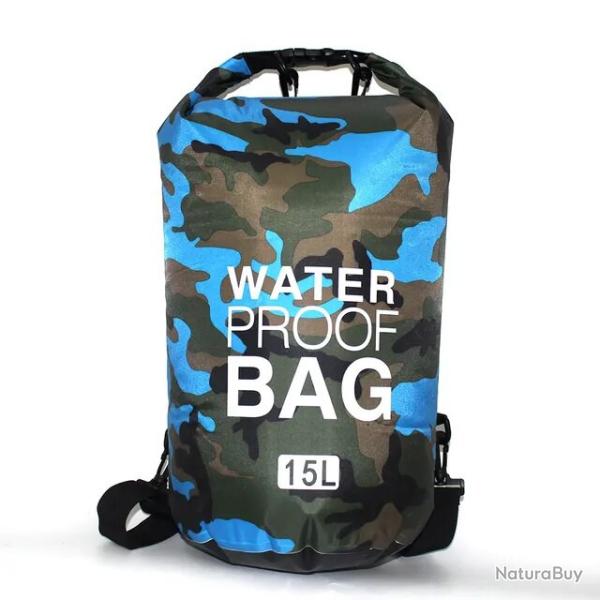 SAC MILITAIRE �TANCHE 15L - DRY BAG - BLEU CLAIR - LIVRAISON GRATUITE