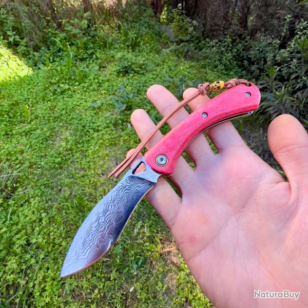 Couteau pliant lame acier damas cran forc� original collection custom #300