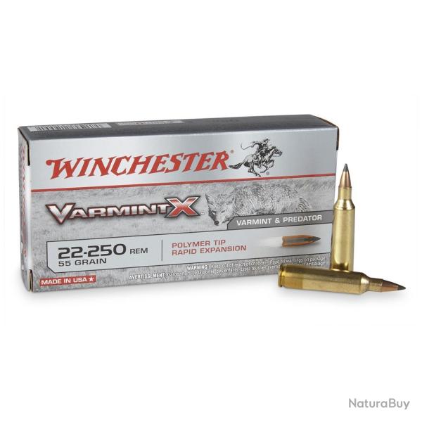 Munitions WINCHESTER 22-250 Rem Varmint-X 55gr - 3.6g x20