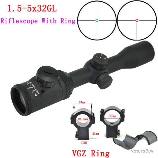 Visionking-Lunette de chasse  grande vue, -**1.5-5x32 Sight 11mm High Ring