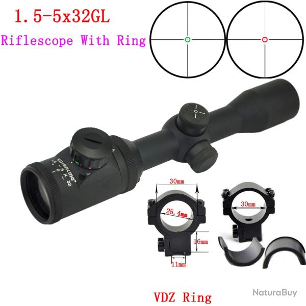Visionking-Lunette de chasse  grande vue, -**1.5-5x32 Sight 11mm Low Ring
