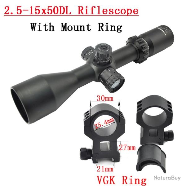 Visionking-Lunette de chasse  grande vue,tube de 30mm -**2.5-15x50 21mm High Ring