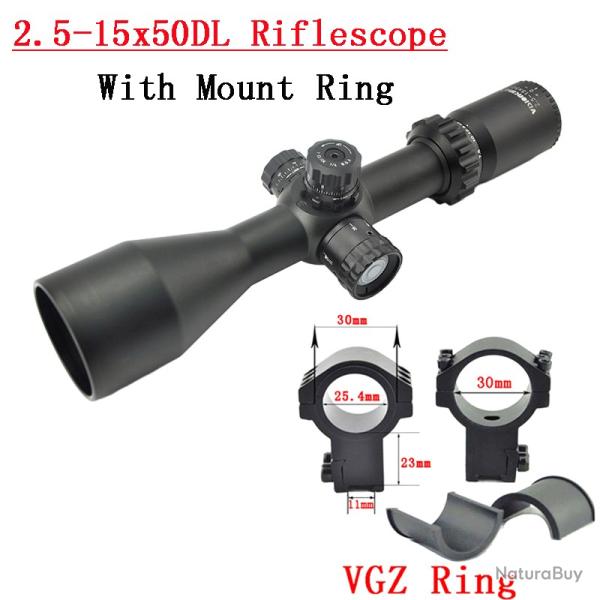 Visionking-Lunette de chasse  grande vue -**2.5-15x50 11mm High Ring  LIVRAISON GRATUITE