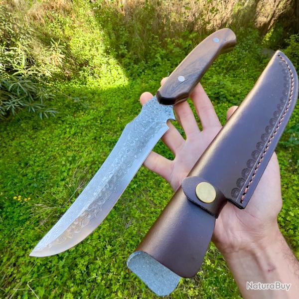Grand couteau en acier damas full tang avec �tui chasse solide collection #301