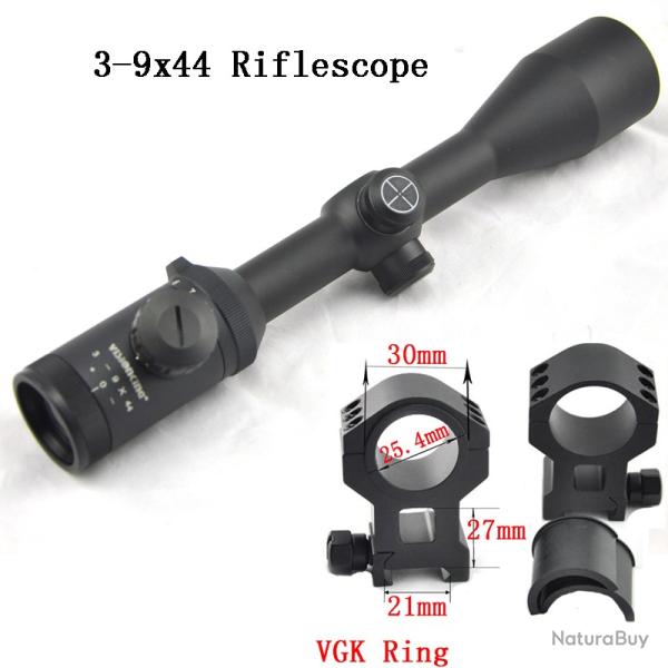 Visionking-Lunette de chasse  grande vue  3-9x44, FMC, Mil-dot -**21mm High Ring