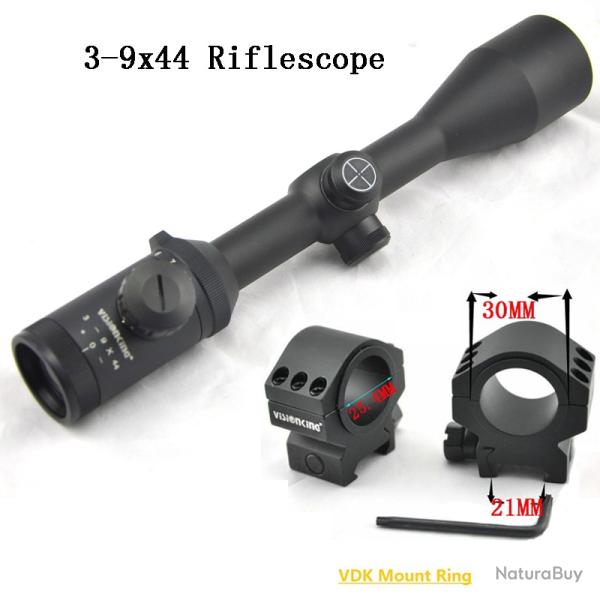 Visionking-Lunette de chasse  grande vue  3-9x44, FMC, Mil-dot -**21mm Low Ring LIVRAISON GRATUITE