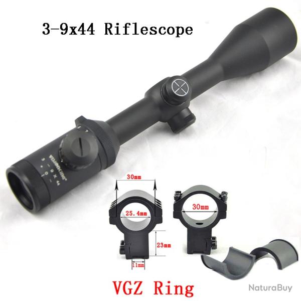 Visionking-Lunette de chasse  grande vue  3-9x44, FMC, Mil-dot -**11mm High Ring