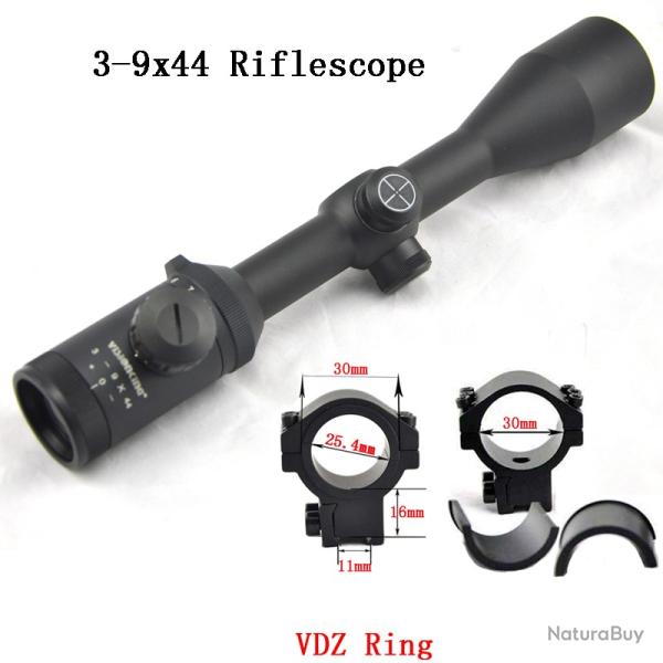 Visionking-Lunette de chasse  grande vue  3-9x44, FMC, Mil-dot -**11mm Low Ring LIVRAISON GRATUITE