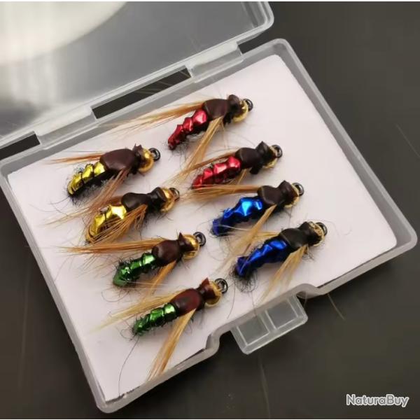 Kit de mouches de p�che � la mouche app�t artificiel nymphe mouche r�alistes  4 couleur 8 pc
