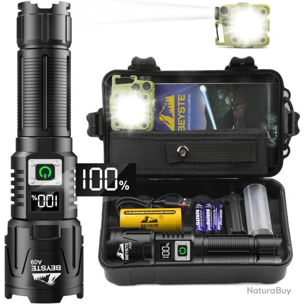 Lampe Torche LED Tactique Ultra Puissante 500000 Lumens Batterie 5000mAh USB tanche IPX6