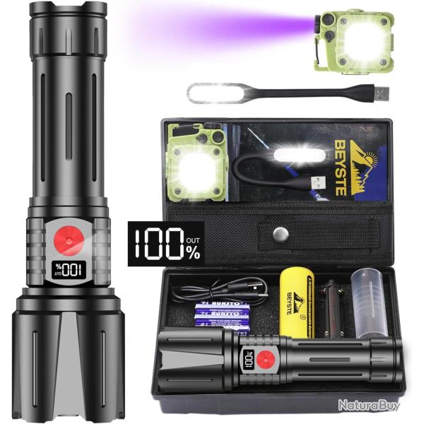 Lampe Torche LED Tactique Ultra Puissante 500000 Lumens Batterie 5000mAh tanche IPX6 Flashlight