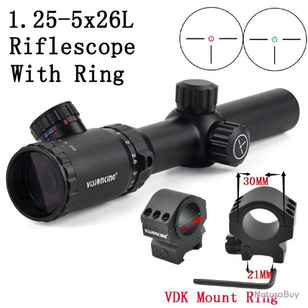 Visionking-Lunette de vise tanche -** 1.25-5X26  21mm Low Ring - LIVRAISON GRATUITE !!