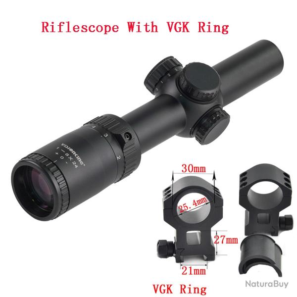 Visionking grande vue 1-8x24 longue porte illumine -**21mm High Ring