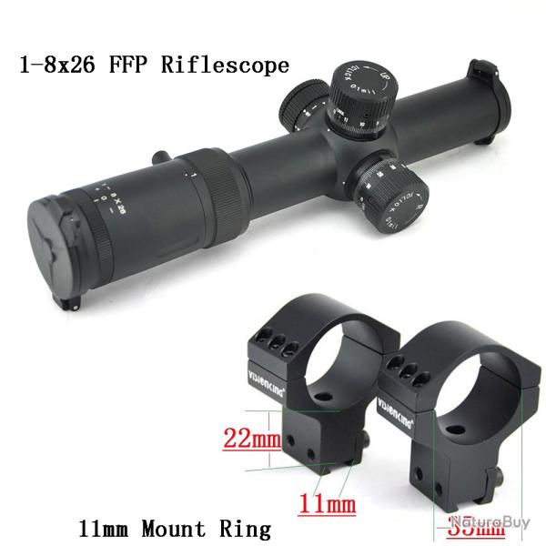 Visionking grande vue 1-8x26 FFP, FMC 1/10 Mil -**with 11mm Ring LIVRAISON GRATUITE !!