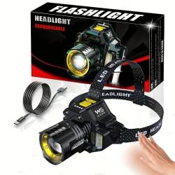 Lampe Frontale LED Rechargeable COB Puissante Etanche 5 Modes Capteur tir Zoom USB Camping Chasse