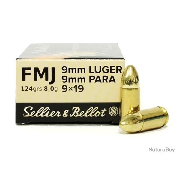 SELLIER BELLOT 9MM FMJ LUGER 8G/124GR BOITE DE 50 MUNITIONS
