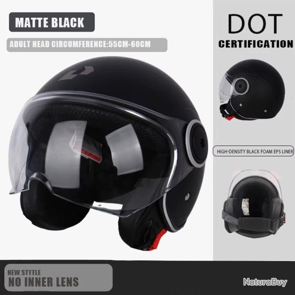CASQUE DE MOTO AVEC VISIERE STYLE RETRO VINTAGE ITALIE VESPA COULEUR NOIR 2 DOT NEUF