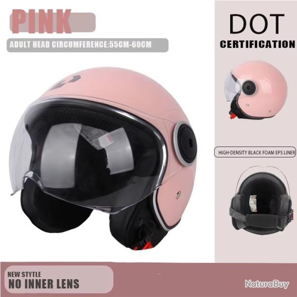 CASQUE DE MOTO AVEC VISIERE STYLE RETRO VINTAGE ITALIE VESPA COULEUR ROSE 2 DOT NEUF