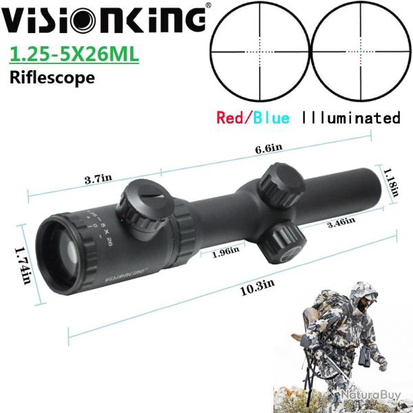 Visionking-Lunette de chasse point Mil illumin, 0,25 MOA  -**VS1.25-5x26ML LIVRAISON GRATUITE !!
