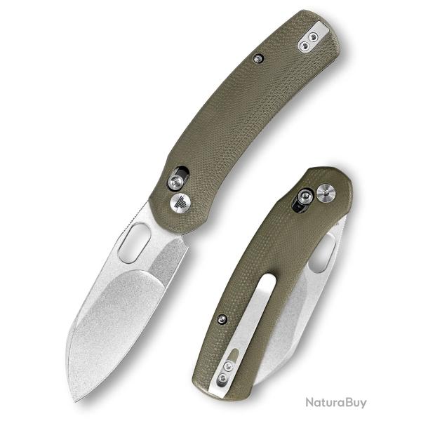 Couteau TRIVISA Lamb Green Lame Sheep Foot Acier N690 Manche G10 Clip Axis Lock KIVT TVTY26GN