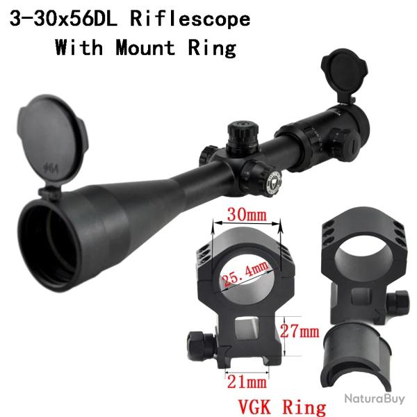 Visionking-Lunette de chasse point Mil illumin-**3-30x56 21mm High Ring