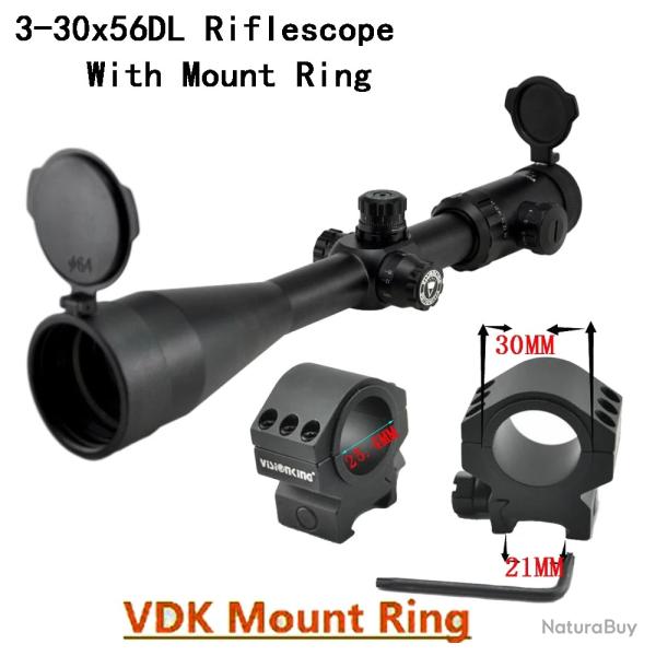 Visionking-Lunette de chasse point Mil illumin-**3-30x56 21mm Low Ring LIVRAISON GRATUITE !!