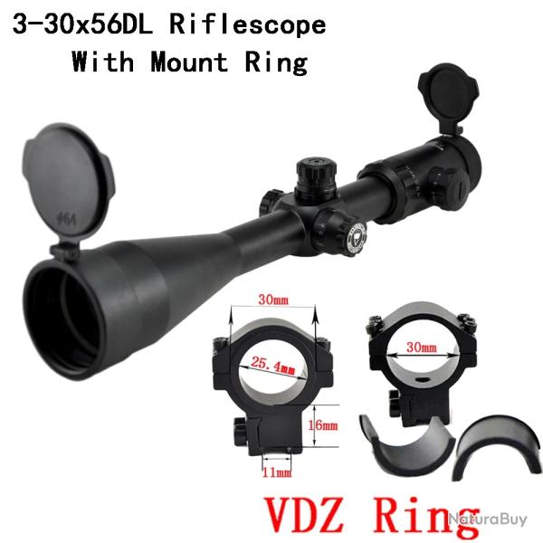 Visionking-Lunette de chasse point Mil illumin-**3-30x56 11mm Low Ring