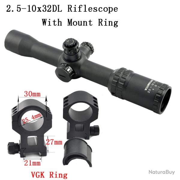 Visionking-Lunette de chasse point Mil illumin-**2.5-10x32 21mm High ring