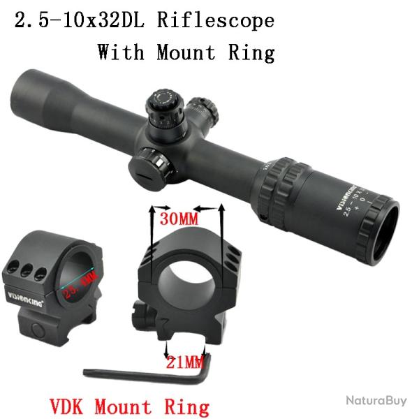Visionking-Lunette de chasse point Mil illumin-**2.5-10x32 21mm Low ring
