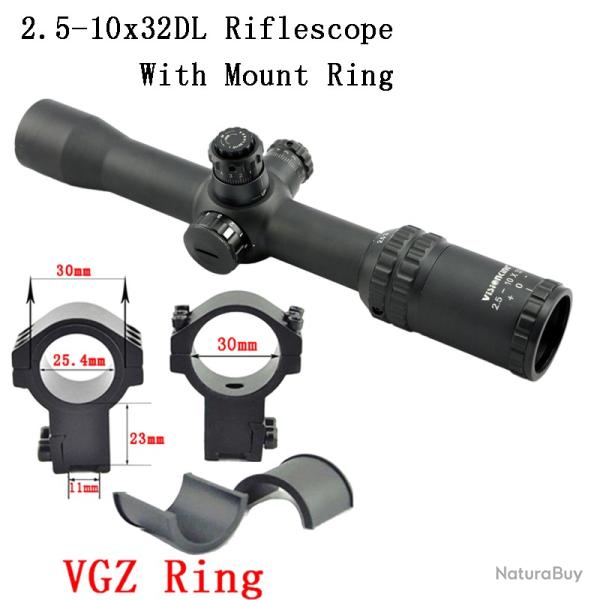 Visionking-Lunette de chasse point Mil illumin-**2.5-10x32 11mm High ring