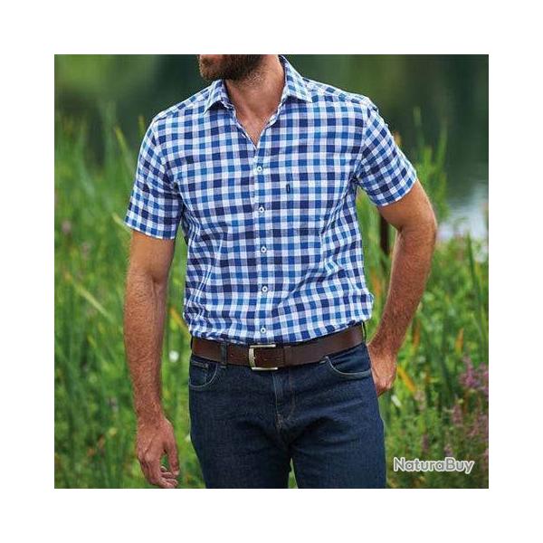 Chemise  � manches courtes et carreaux Holkham pour homme Bleu