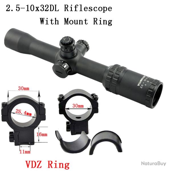 Visionking-Lunette de chasse point Mil illumin-**2.5-10x32 11mm Low ring