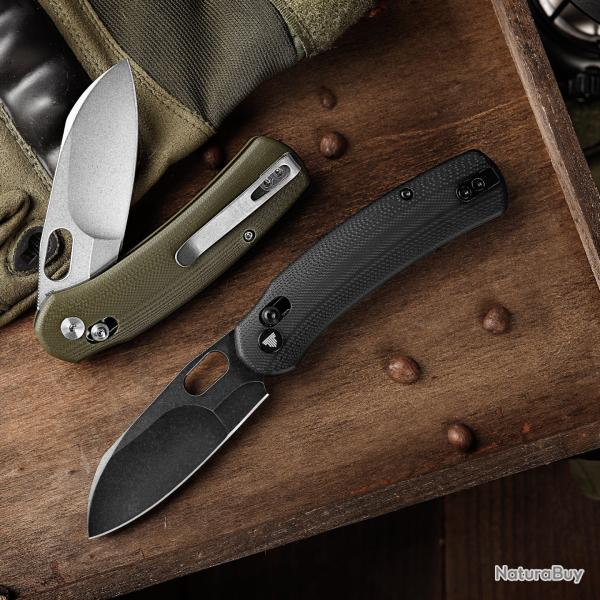 Couteau TRIVISA Lamb Black Lame Sheep Foot Acier N690 Manche G10 Clip Axis Lock KIVT TVTY26BN