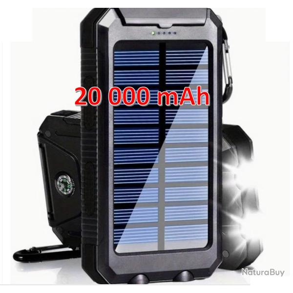 Banque d'�nergie Solaire 20 000mAh avec Lampes de Poche � Double LED et Charge USB